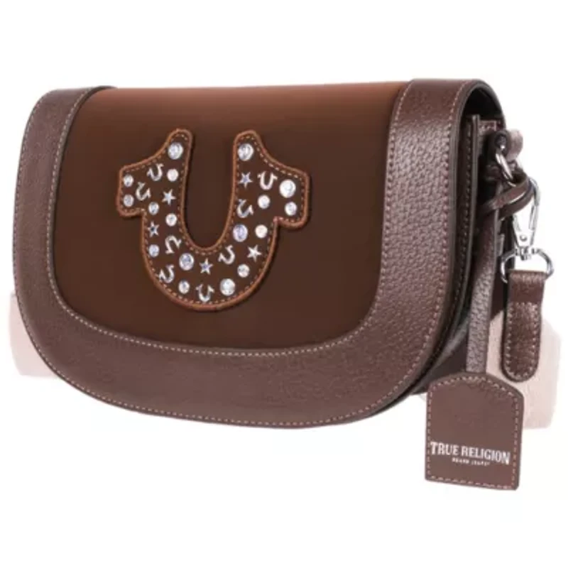 True Religion Studded Horseshoe Suede Flap Crossbody