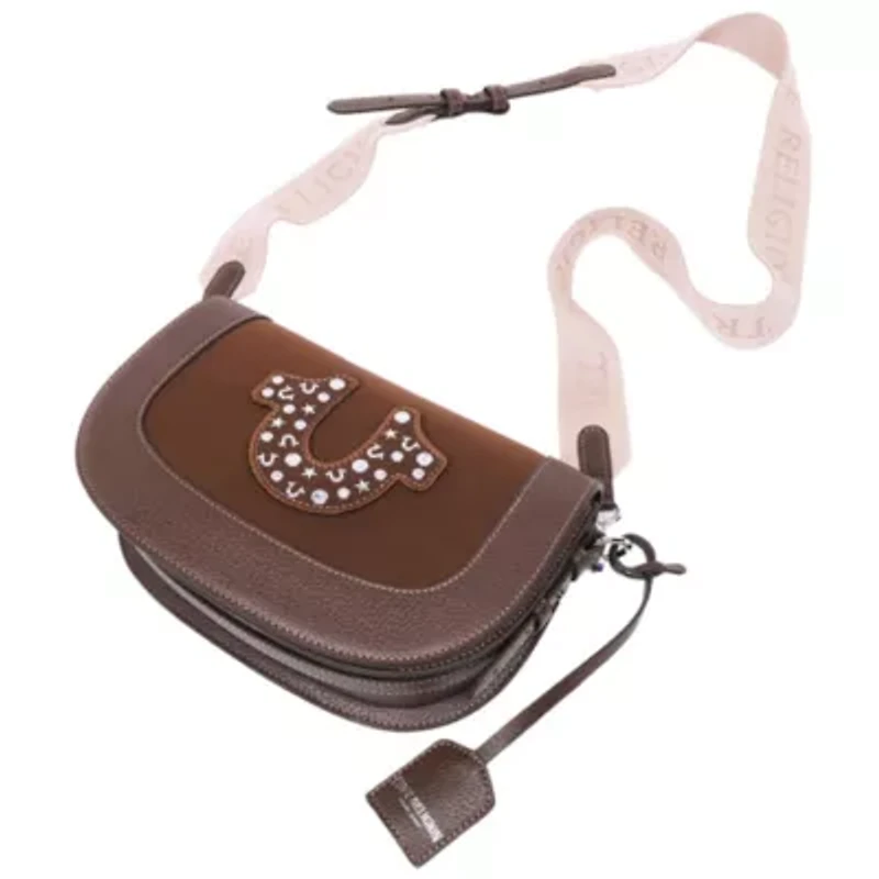 True Religion Studded Horseshoe Suede Flap Crossbody