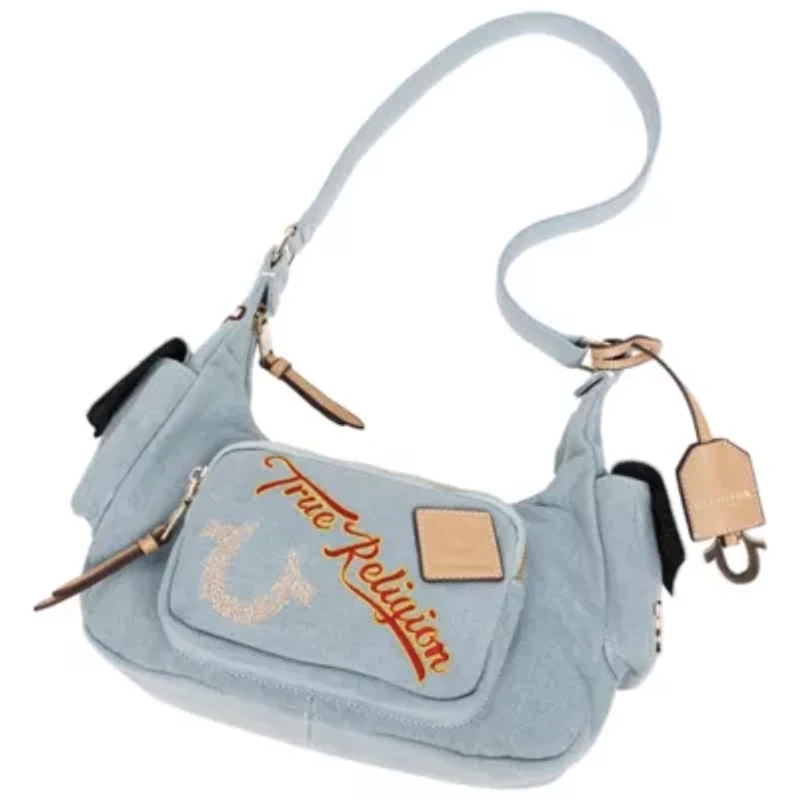 True Religion Multi-Patch Denim Hobo Shoulder Bag