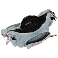 True Religion Multi-Patch Denim Hobo Shoulder Bag