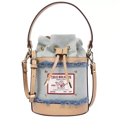 True Religion Buddha Patch Frayed Denim Bucket Bag