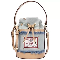 True Religion Buddha Patch Frayed Denim Bucket Bag