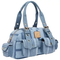 True Religion Multi Stripe Soft Satchel – Denim Mini Handbag with Utility Pockets