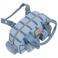 True Religion Multi Stripe Soft Satchel – Denim Mini Handbag with Utility Pockets