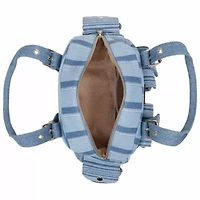 True Religion Multi Stripe Soft Satchel – Denim Mini Handbag with Utility Pockets