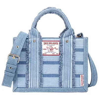 True Religion Multi-Stripe Denim Modern Tote with Removable Crossbody Strap