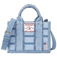 True Religion Multi-Stripe Denim Modern Tote with Removable Crossbody Strap
