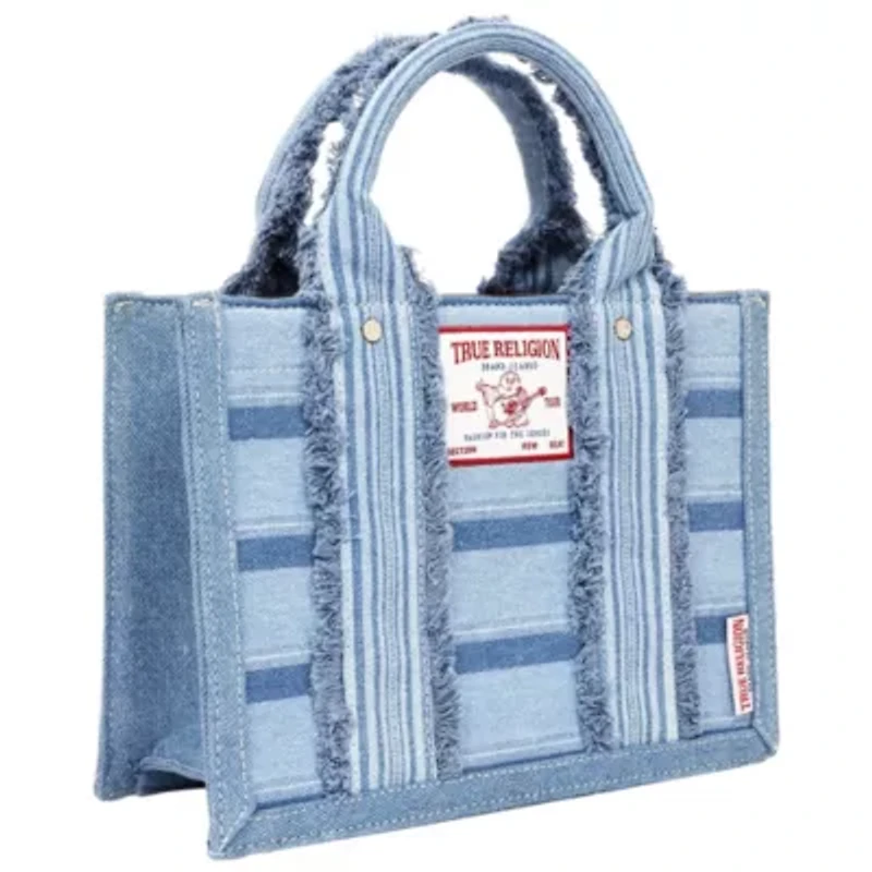 True Religion Multi-Stripe Denim Modern Tote with Removable Crossbody Strap