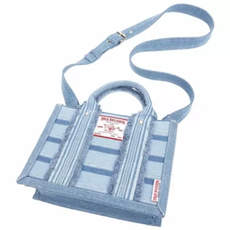 True Religion Multi-Stripe Denim Modern Tote with Removable Crossbody Strap