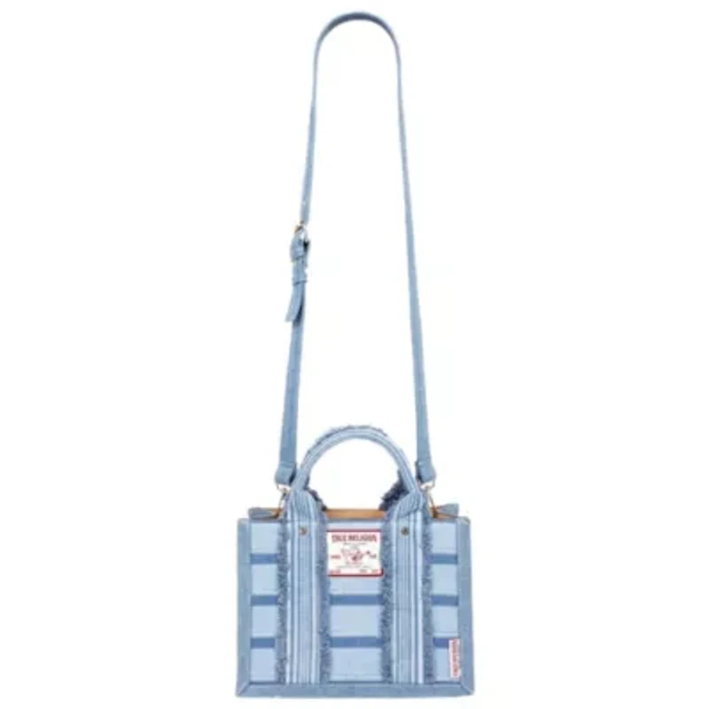 True Religion Multi-Stripe Denim Modern Tote with Removable Crossbody Strap