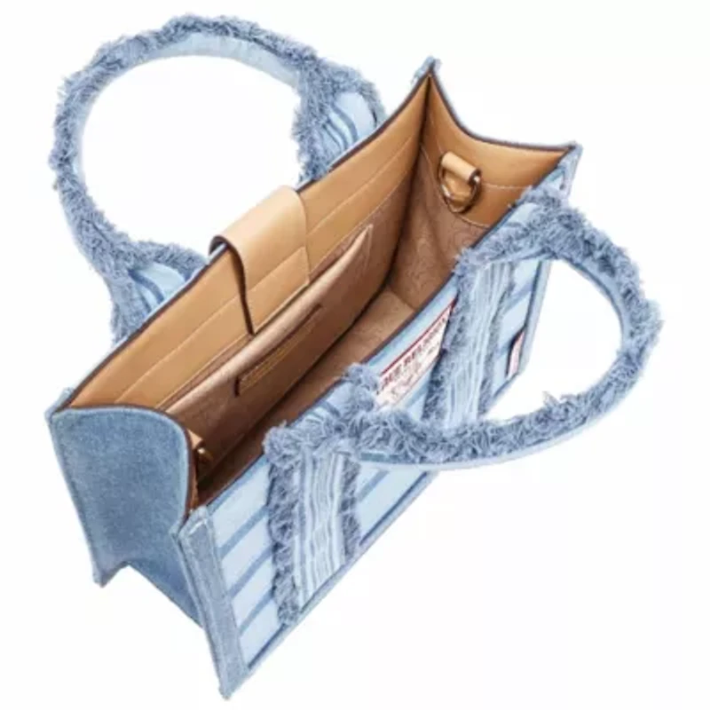 True Religion Multi-Stripe Denim Modern Tote with Removable Crossbody Strap