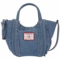 True Religion Atlas Frayed Medium Tote Bag – Denim Carryall with Removable Crossbody Strap
