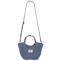 True Religion Atlas Frayed Medium Tote Bag – Denim Carryall with Removable Crossbody Strap