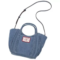 True Religion Atlas Frayed Medium Tote Bag – Denim Carryall with Removable Crossbody Strap