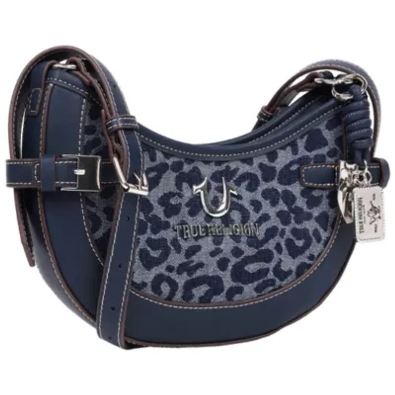 True Religion Blake Leopard Denim Belted Hobo Bag