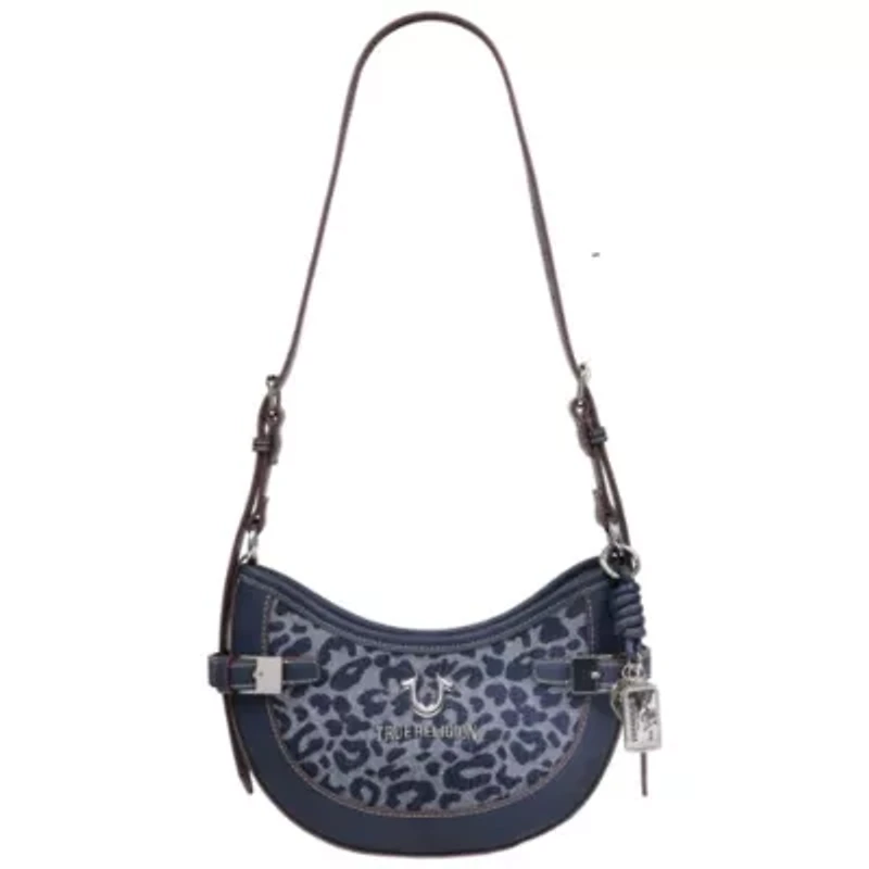 True Religion Blake Leopard Denim Belted Hobo Bag
