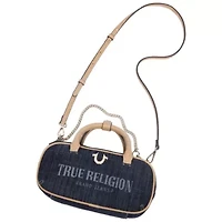 True Religion Bentley Denim & PU Mini Satchel – Women’s Top Handle Crossbody Handbag with Chain Detail (Dark Denim)