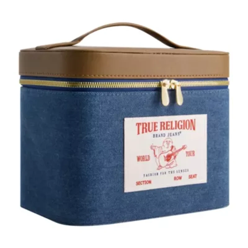 True Religion large Denim Cosmetic case with mirror