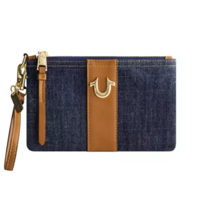 True Religion Horseshoe Denim Wristlet Pouch