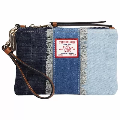True Religion Frayed Panel Denim Pouch Wristlet