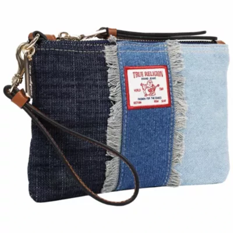 True Religion Frayed Panel Denim Pouch Wristlet