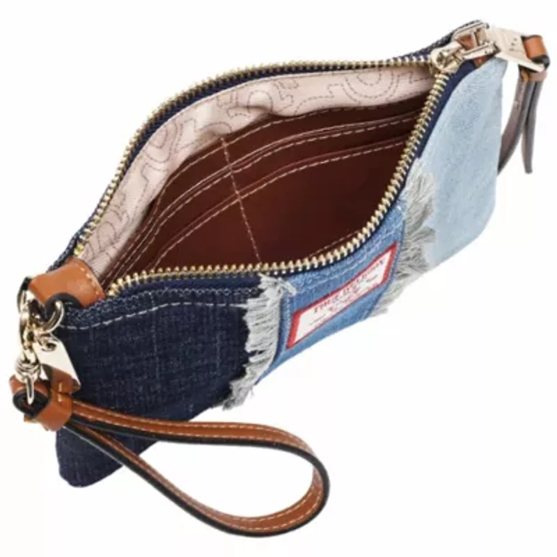 True Religion Frayed Panel Denim Pouch Wristlet