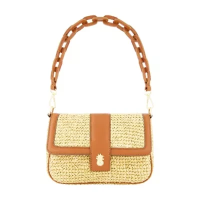 Tommy Bahama Raffia Flap Bag with Double Leather Strap