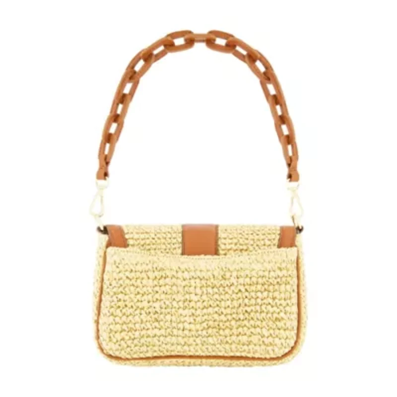 Tommy Bahama Raffia Flap Bag with Double Leather Strap