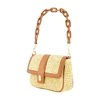 Tommy Bahama Raffia Flap Bag with Double Leather Strap