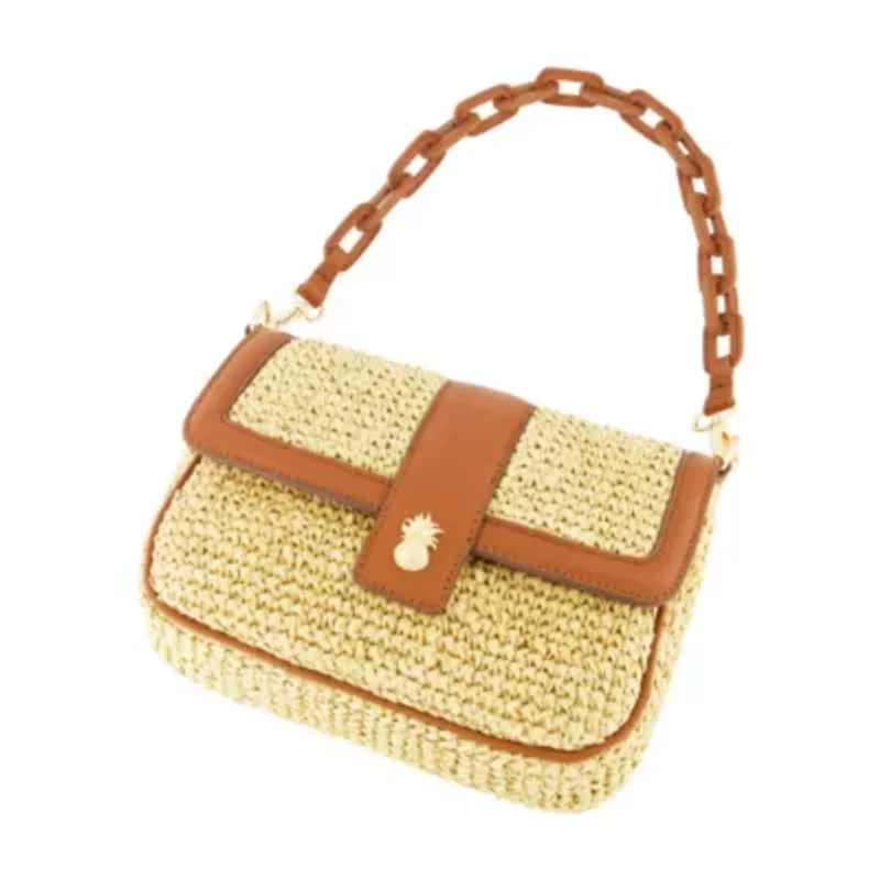 Tommy Bahama Raffia Flap Bag with Double Leather Strap