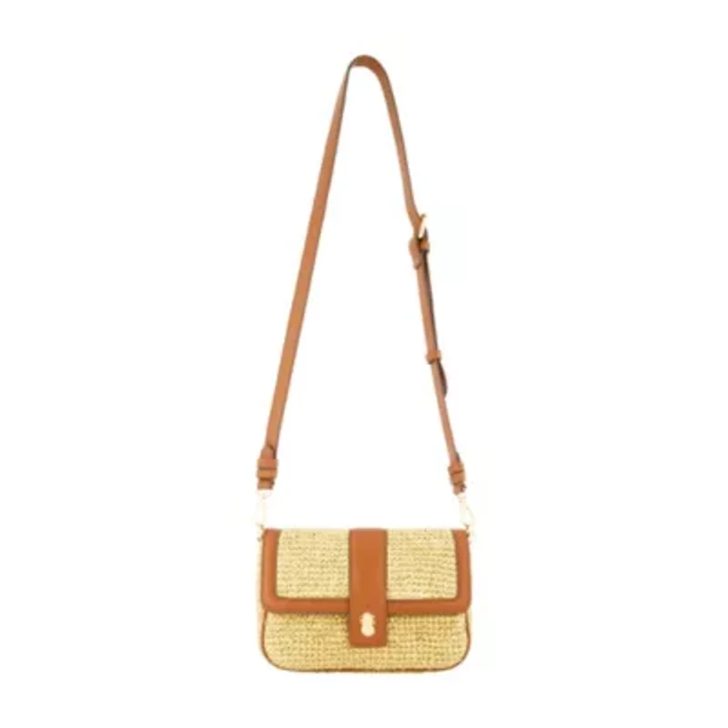 Tommy Bahama Raffia Flap Bag with Double Leather Strap