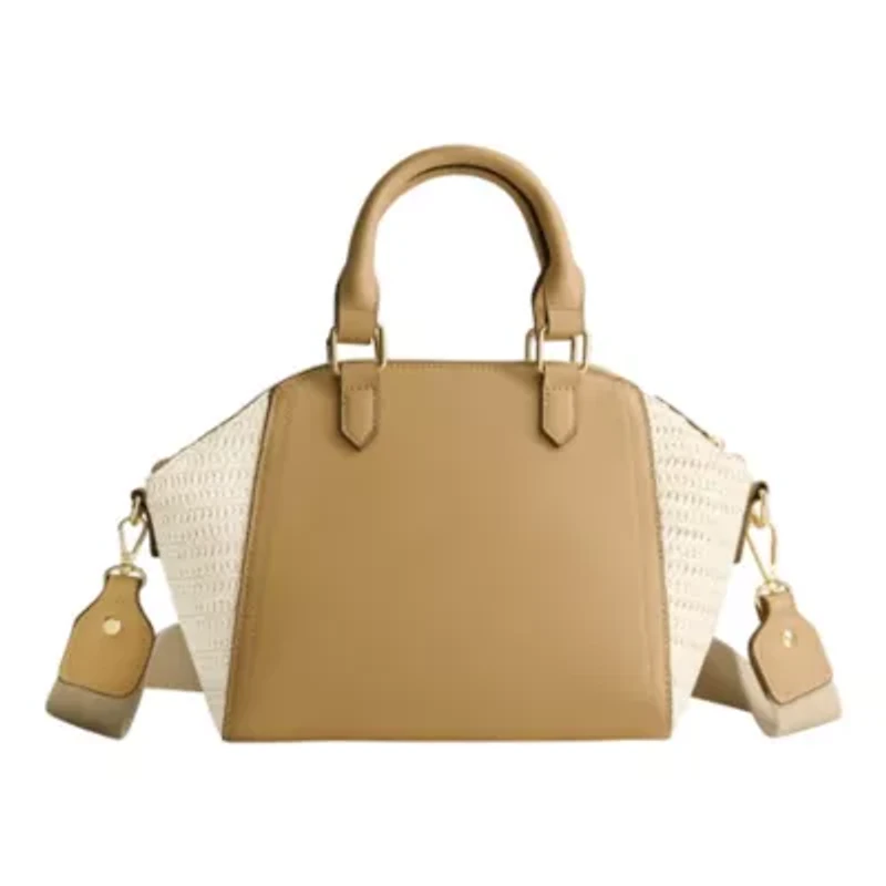 Tommy Bahama Large Satchel with Debossed Logo and Straw Accents