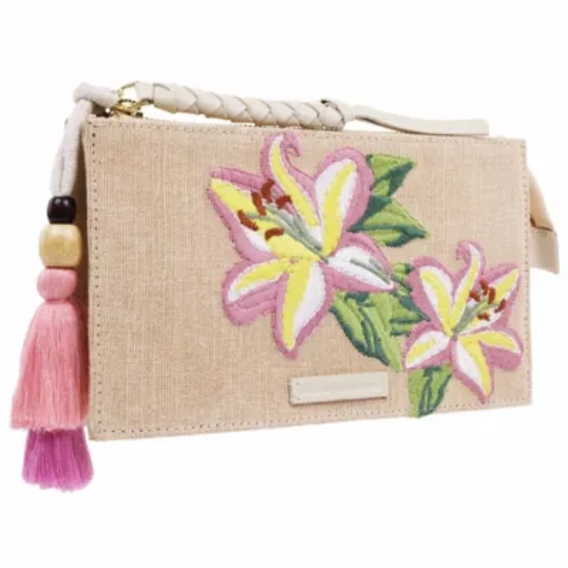 Tommy Bahama Zip Top Embroidered Floral Clutch