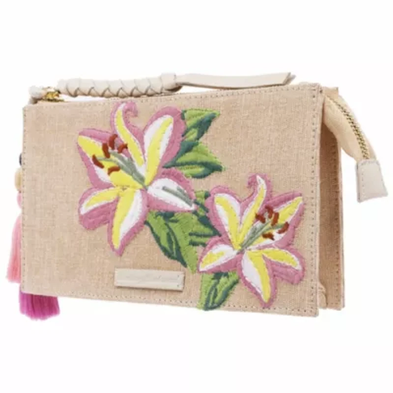 Tommy Bahama Zip Top Embroidered Floral Clutch