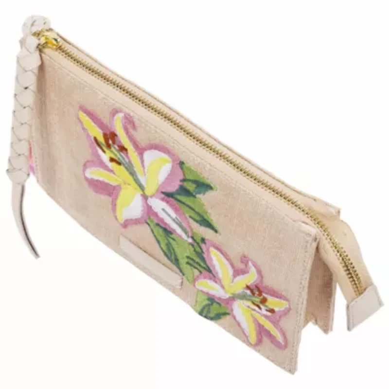 Tommy Bahama Zip Top Embroidered Floral Clutch