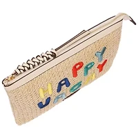 Tommy Bahama Happy Vacay Raffia Clutch – Woven Straw Zip Pouch with Embroidered Lettering