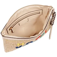 Tommy Bahama Happy Vacay Raffia Clutch – Woven Straw Zip Pouch with Embroidered Lettering