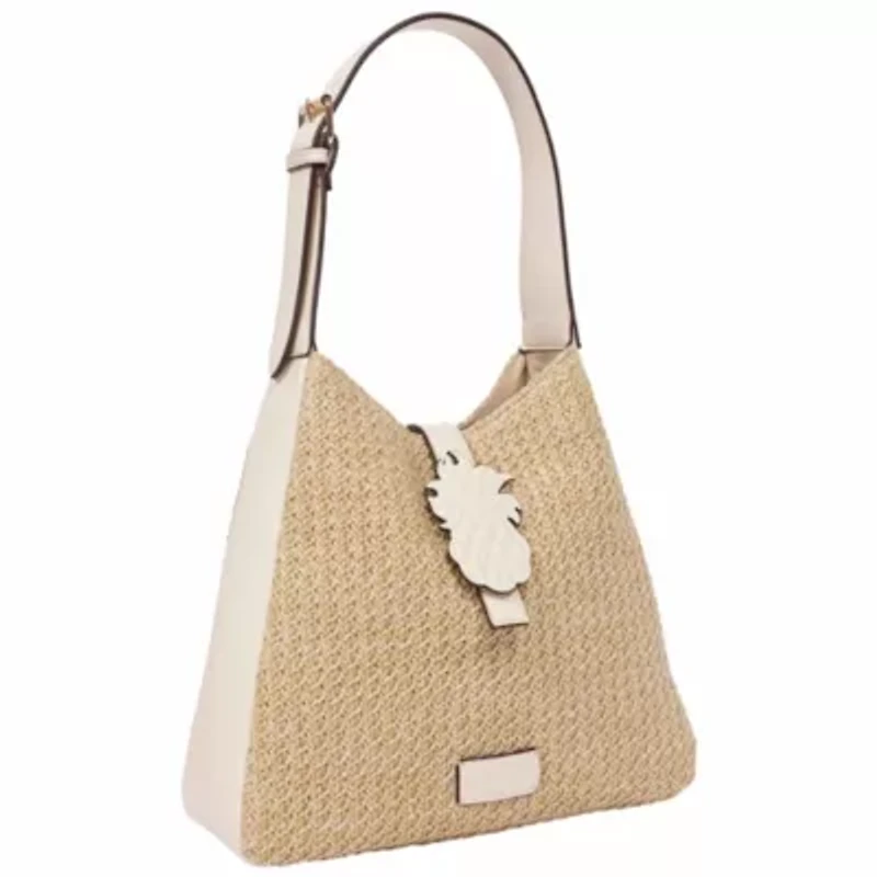 Tommy Bahama Logo Tab Raffia Hobo Bag – Woven Straw Shoulder Bag with Pineapple Accent