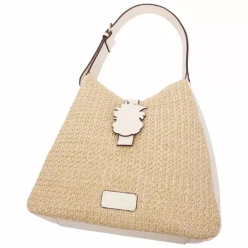 Tommy Bahama Logo Tab Raffia Hobo Bag – Woven Straw Shoulder Bag with Pineapple Accent