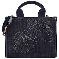 Tommy Bahama Dorothy Medium Denim Tote – Embroidered Leaf Convertible Top Handle & Crossbody Bag