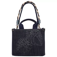Tommy Bahama Dorothy Medium Denim Tote – Embroidered Leaf Convertible Top Handle & Crossbody Bag