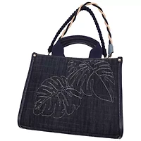Tommy Bahama Dorothy Medium Denim Tote – Embroidered Leaf Convertible Top Handle & Crossbody Bag