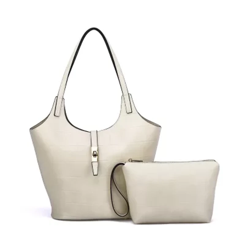 Clio Croc Embossed Tote with Wristlet Pouch