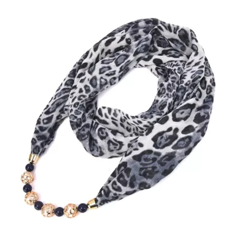Women's Leopard Printed Infinity Scarf with Beaded Pearls