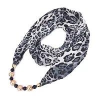 Women's Leopard Printed Infinity Scarf with Beaded Pearls