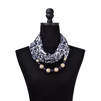 Women's Leopard Printed Infinity Scarf with Beaded Pearls