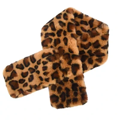 Women's Leopard Print Plush Faux Fur Pull Through Scarf