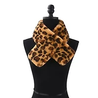Women's Leopard Print Plush Faux Fur Pull Through Scarf