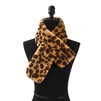 Women's Leopard Print Plush Faux Fur Pull Through Scarf