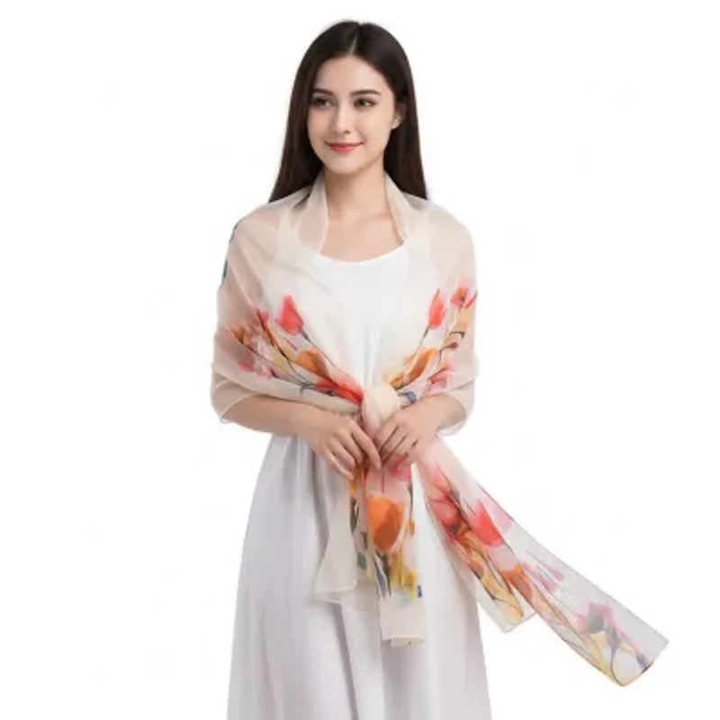 Women's Delicate Floral Chiffon Wrap Scarf